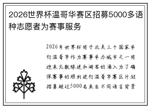 2026世界杯温哥华赛区招募5000多语种志愿者为赛事服务